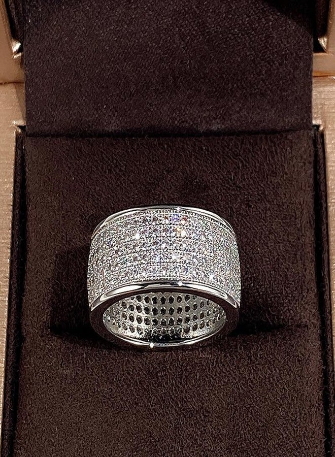RKKOJJO 925 Sterling Silver Shiny Full Diamond Gemstone Ring 18K Oval Cut Cubic Zirconia Promise Cocktail Rings CZ Diamond Multi Row Ring Eternity Engagement Wedding Band Ring for Women Size 9 - Image 2